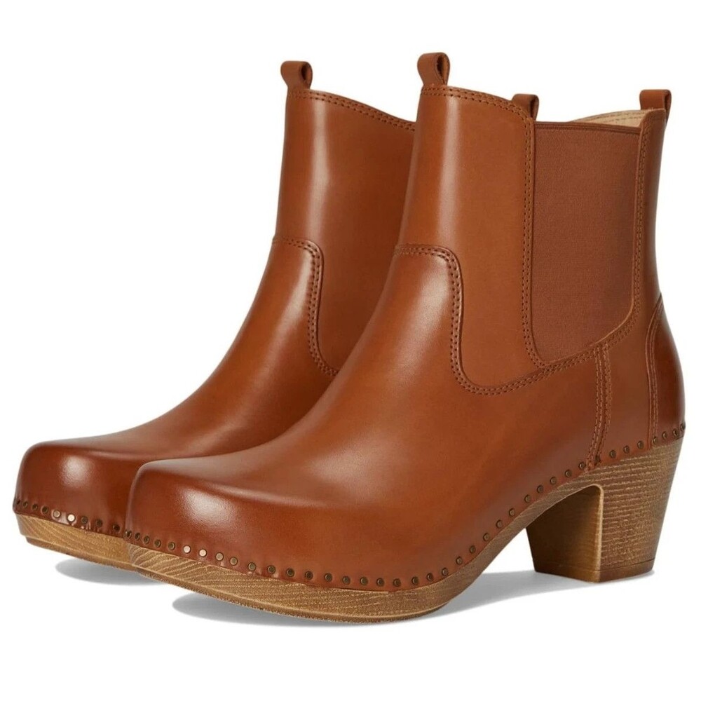 Women's Dansko Shayna Burnished Zip-Up Heeled Calf Boots Luggage‎ Brown EU 0